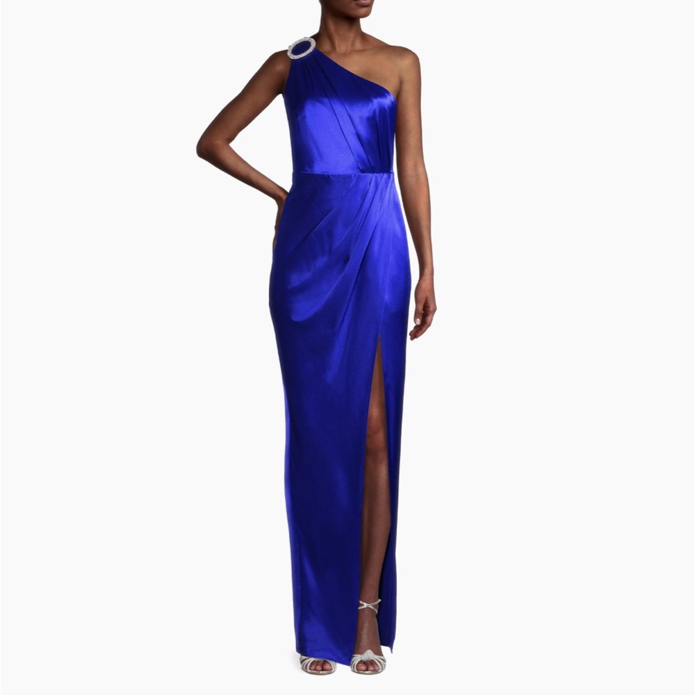 Sau Lee Preston Gown Egyptian Blue w Embellished Shoulder